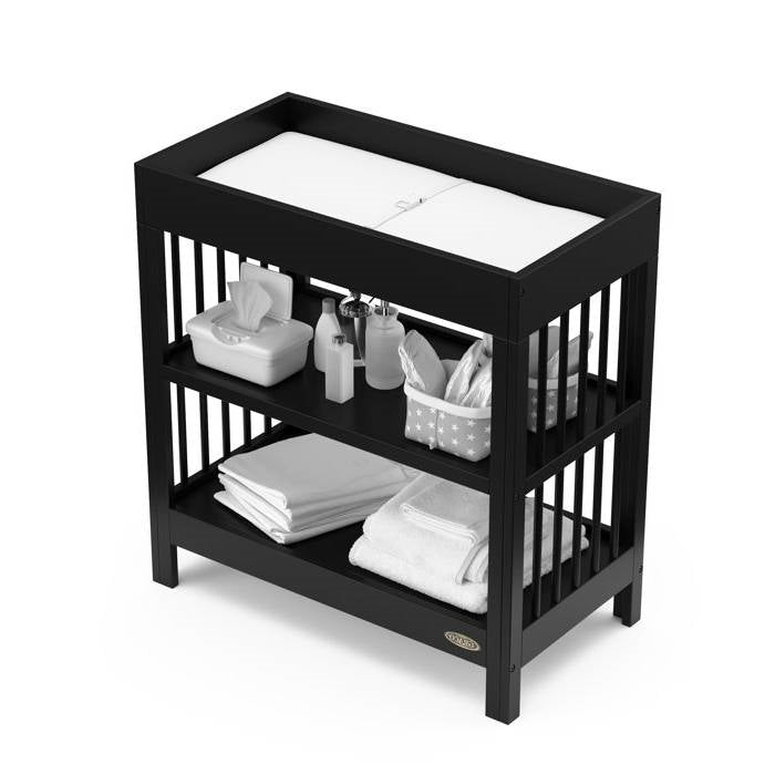 Modern Changing Table in Black Wood Finish with Safety Rail and Changing Pad - Coley'sClosetCo