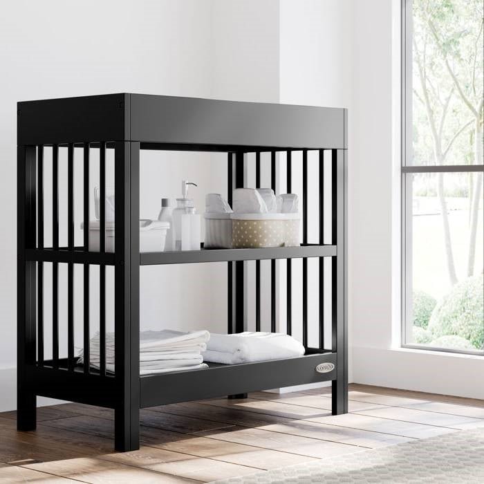 Modern Changing Table in Black Wood Finish with Safety Rail and Changing Pad - Coley'sClosetCo