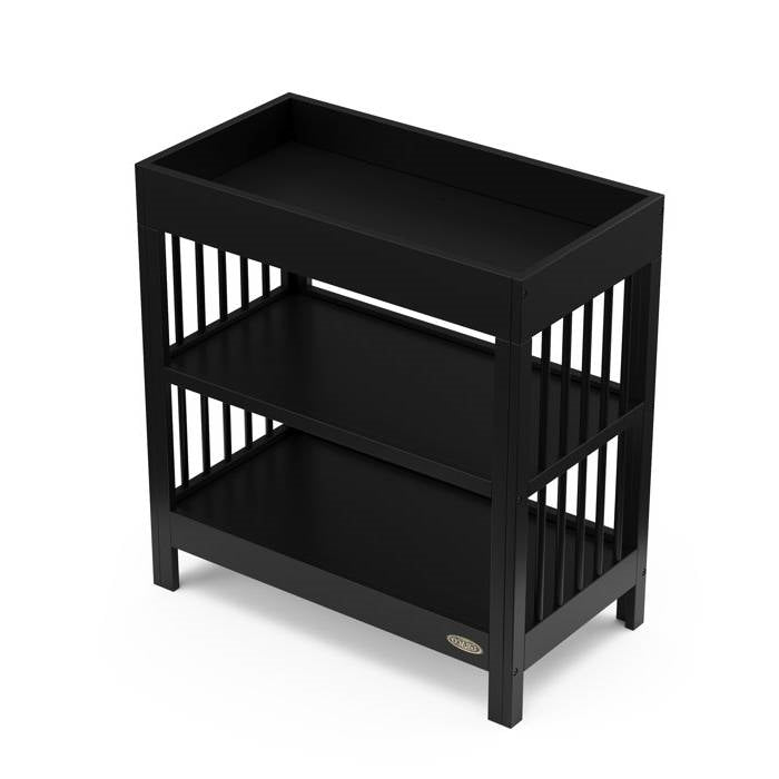 Modern Changing Table in Black Wood Finish with Safety Rail and Changing Pad - Coley'sClosetCo