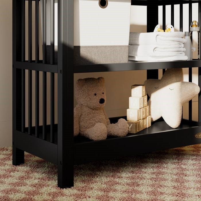 Modern Changing Table in Black Wood Finish with Safety Rail and Changing Pad - Coley'sClosetCo