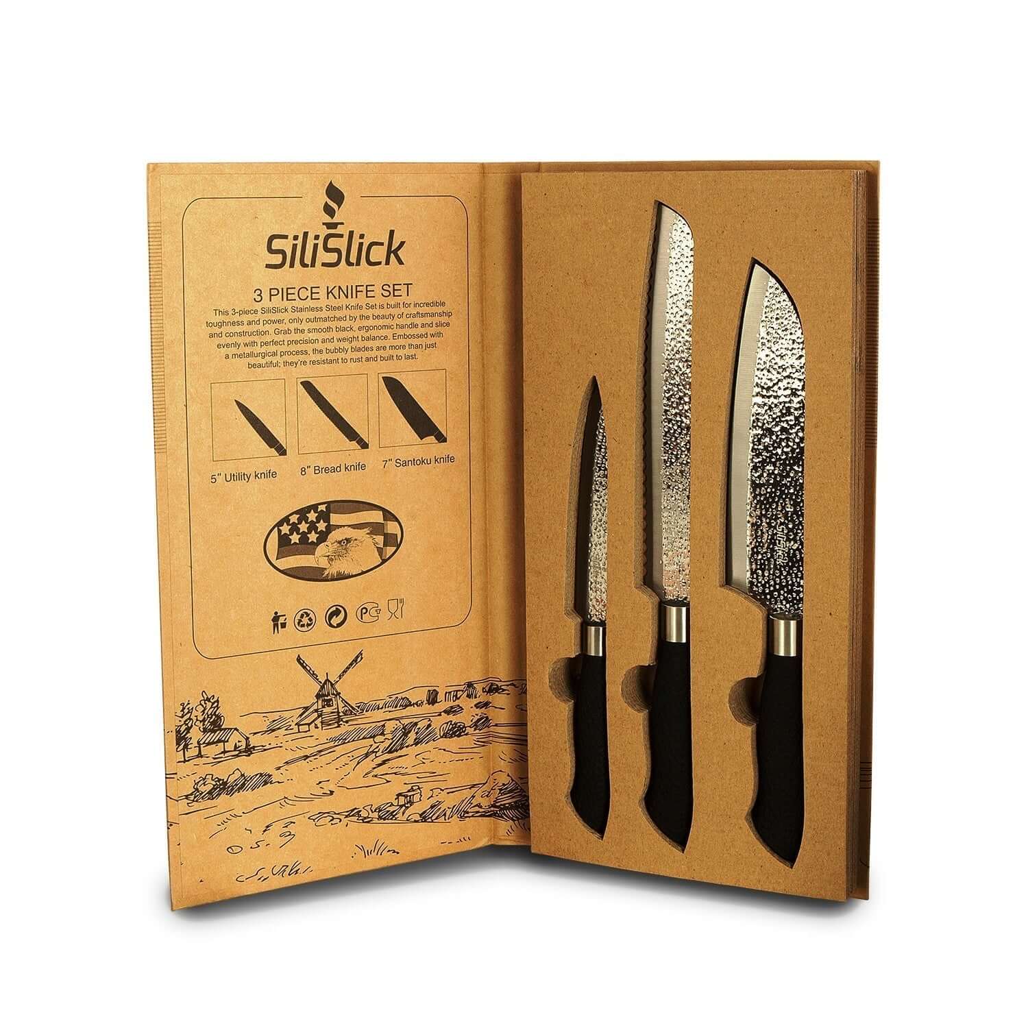 3 - Piece Hammered Chef Knife Set - Coley'sClosetCo