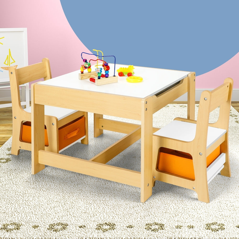 Kids Wood Table and Chair Set with Storage Bins