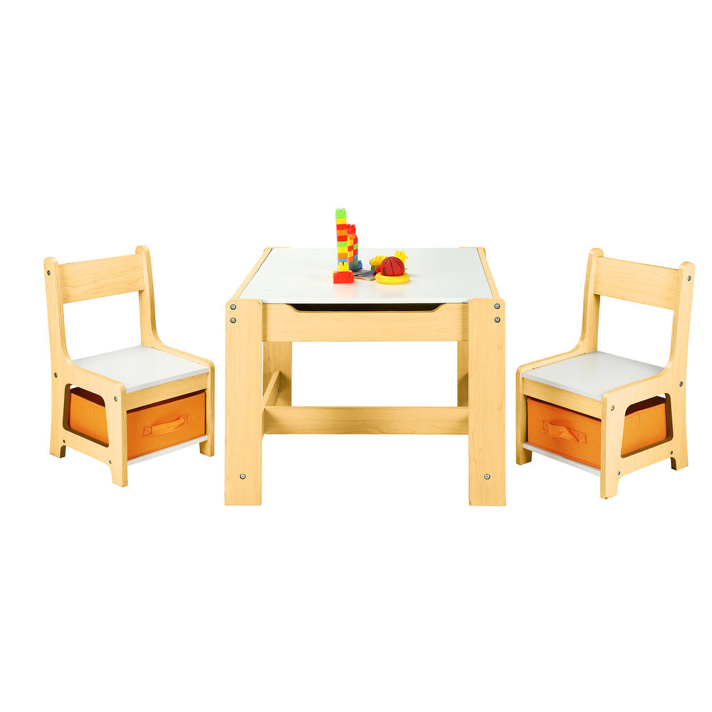 Kids Wood Table and Chair Set with Storage Bins