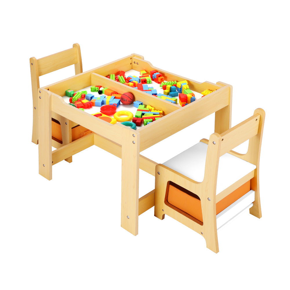 Kids Wood Table and Chair Set with Storage Bins