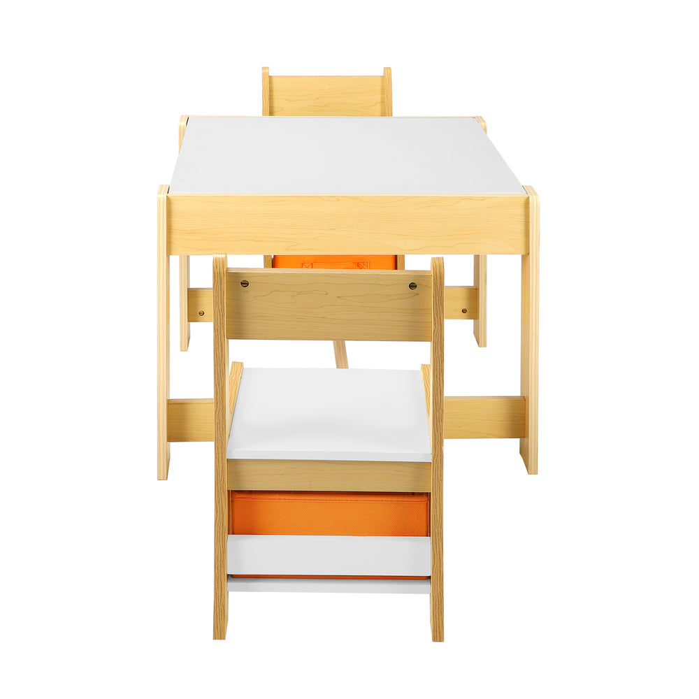 Kids Wood Table and Chair Set with Storage Bins