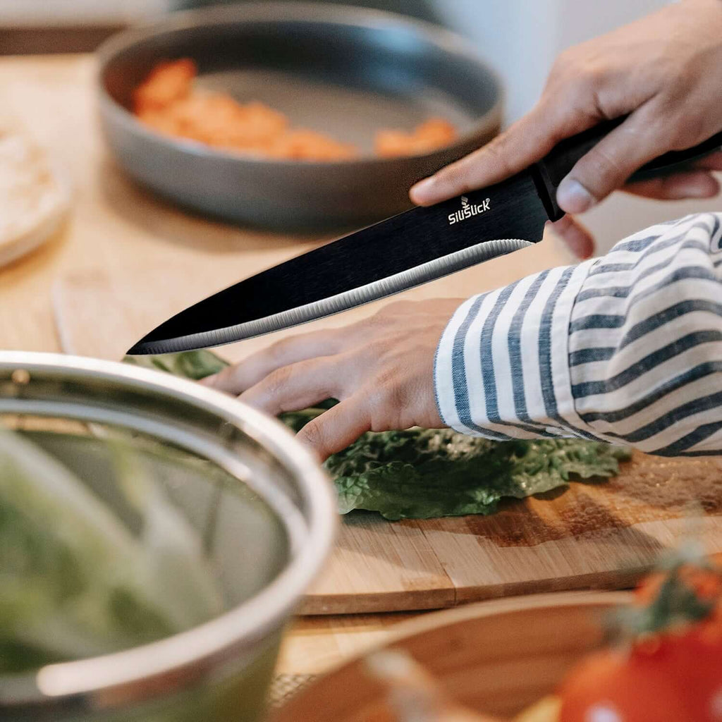 Kitchen Knife Set Kit | Black Magnetic Rack & Sharpener - Coley'sClosetCo