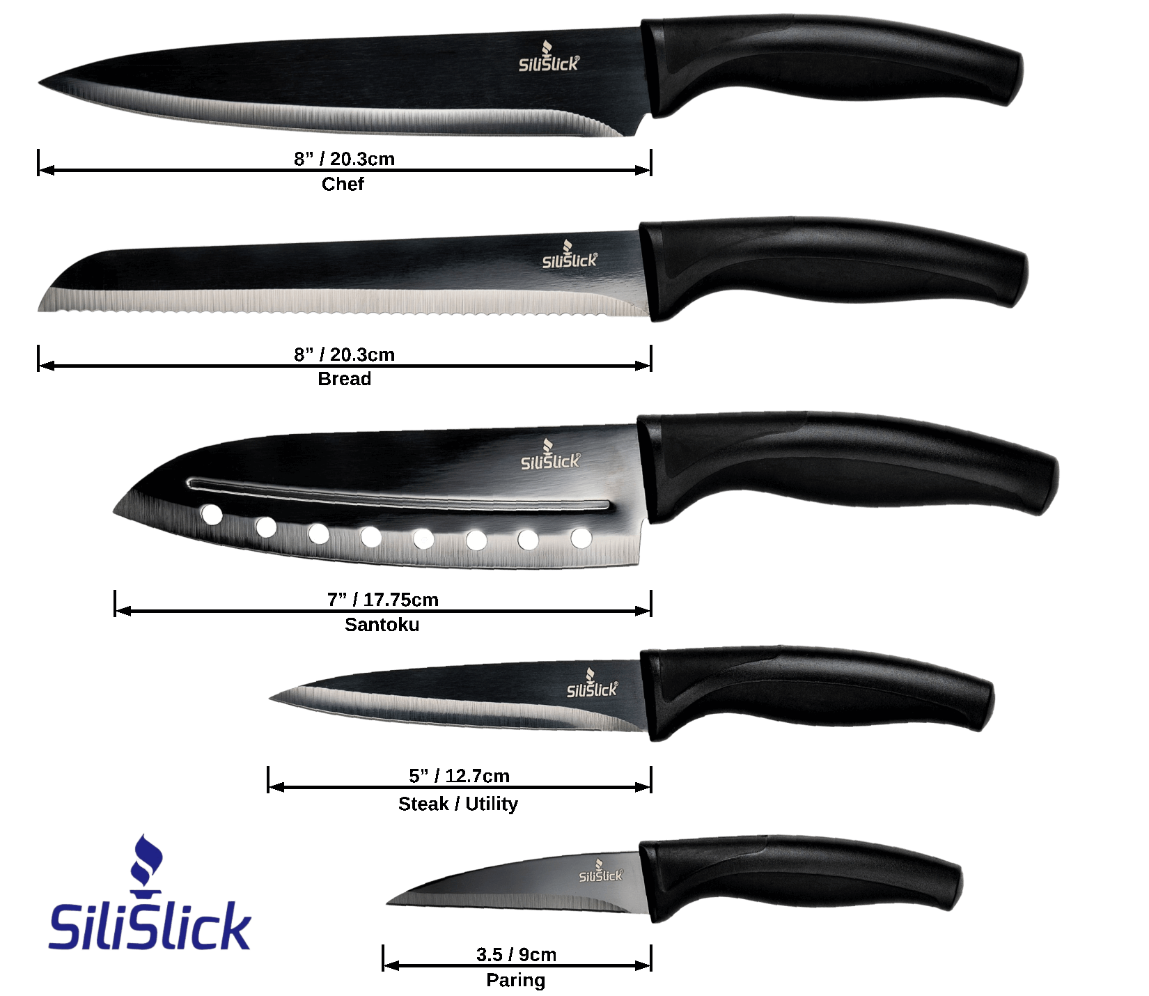 Kitchen Knife Set Kit | Black Magnetic Rack & Sharpener - Coley'sClosetCo
