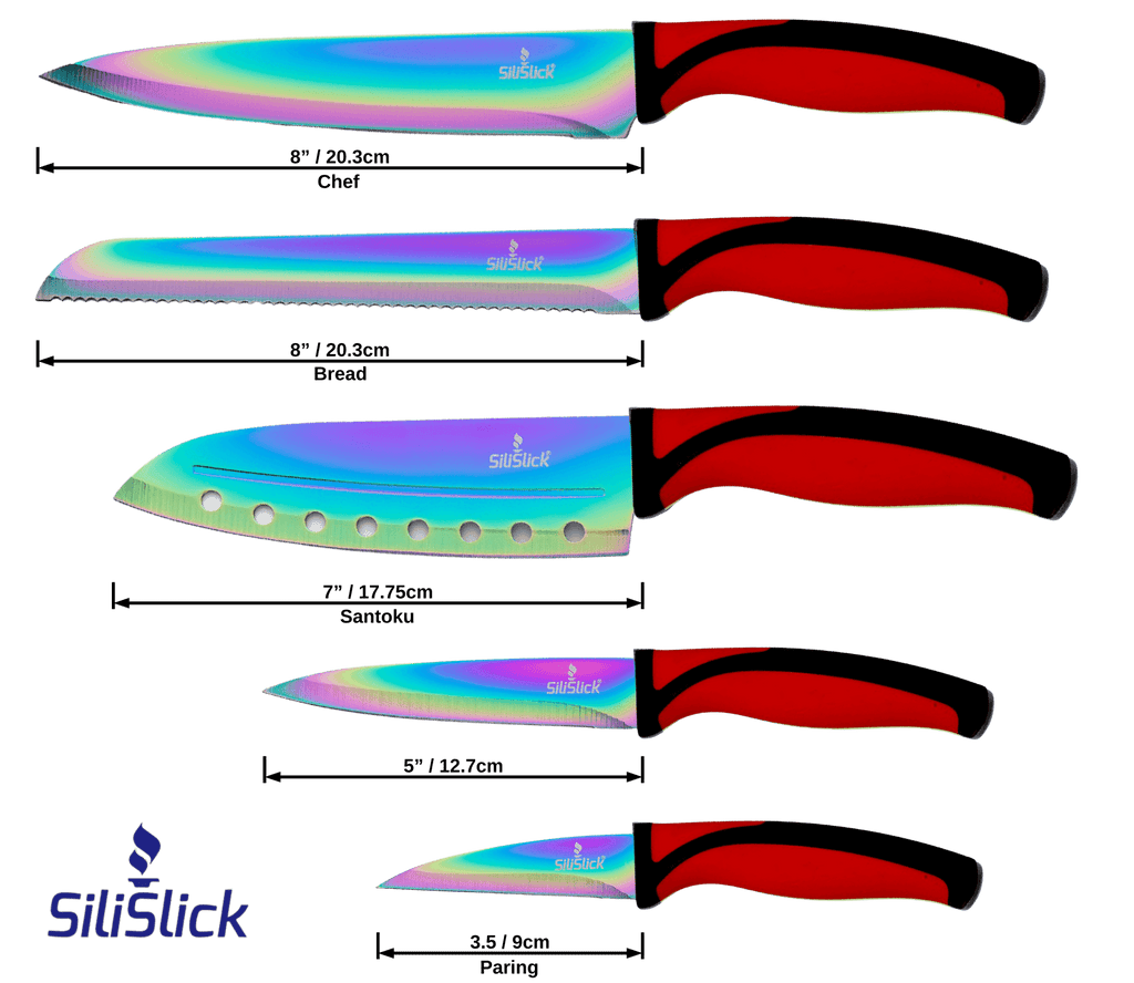 Kitchen Knife Set Kit | Red Handle & Black Magnetic Rack - Coley'sClosetCo