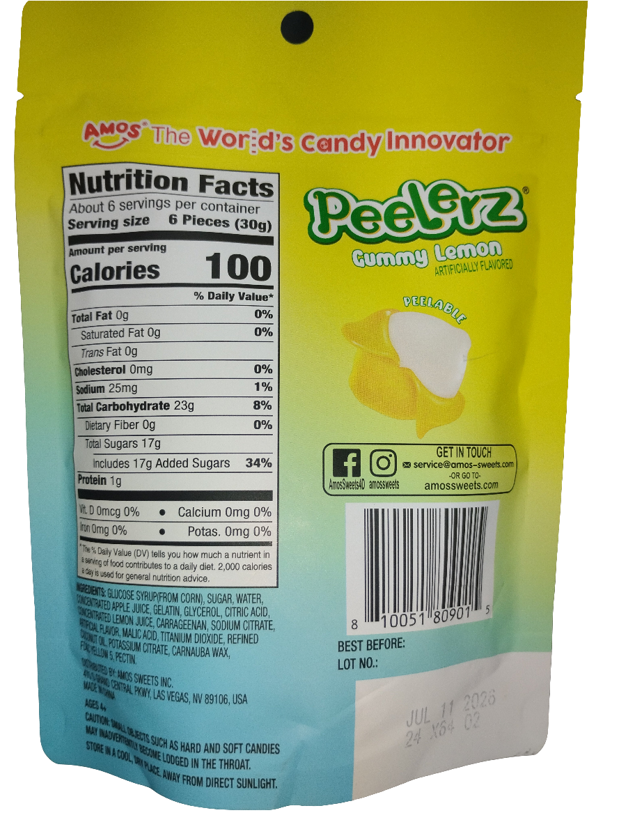 Peelerz peelable fruit gummy snacks (lemon flavored)