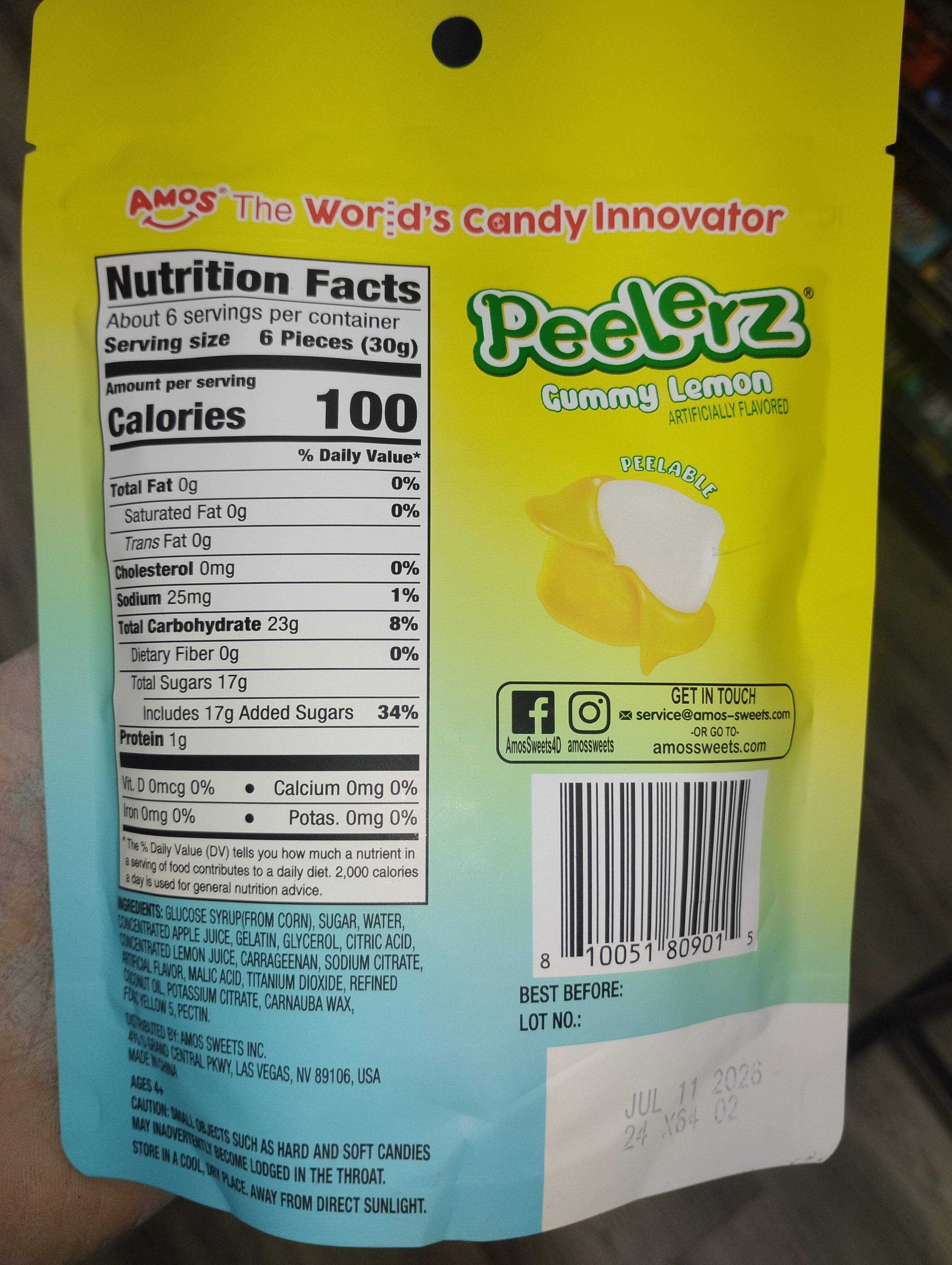Peelerz peelable fruit gummy snacks (lemon flavored)